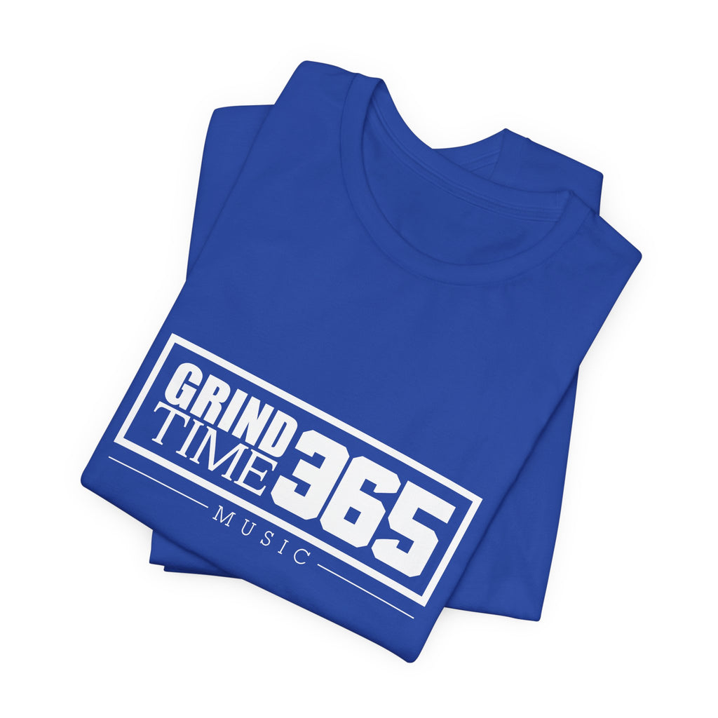 Grindtime 365 Music Tee — White logo Motivational Hip-Hop Streetwear