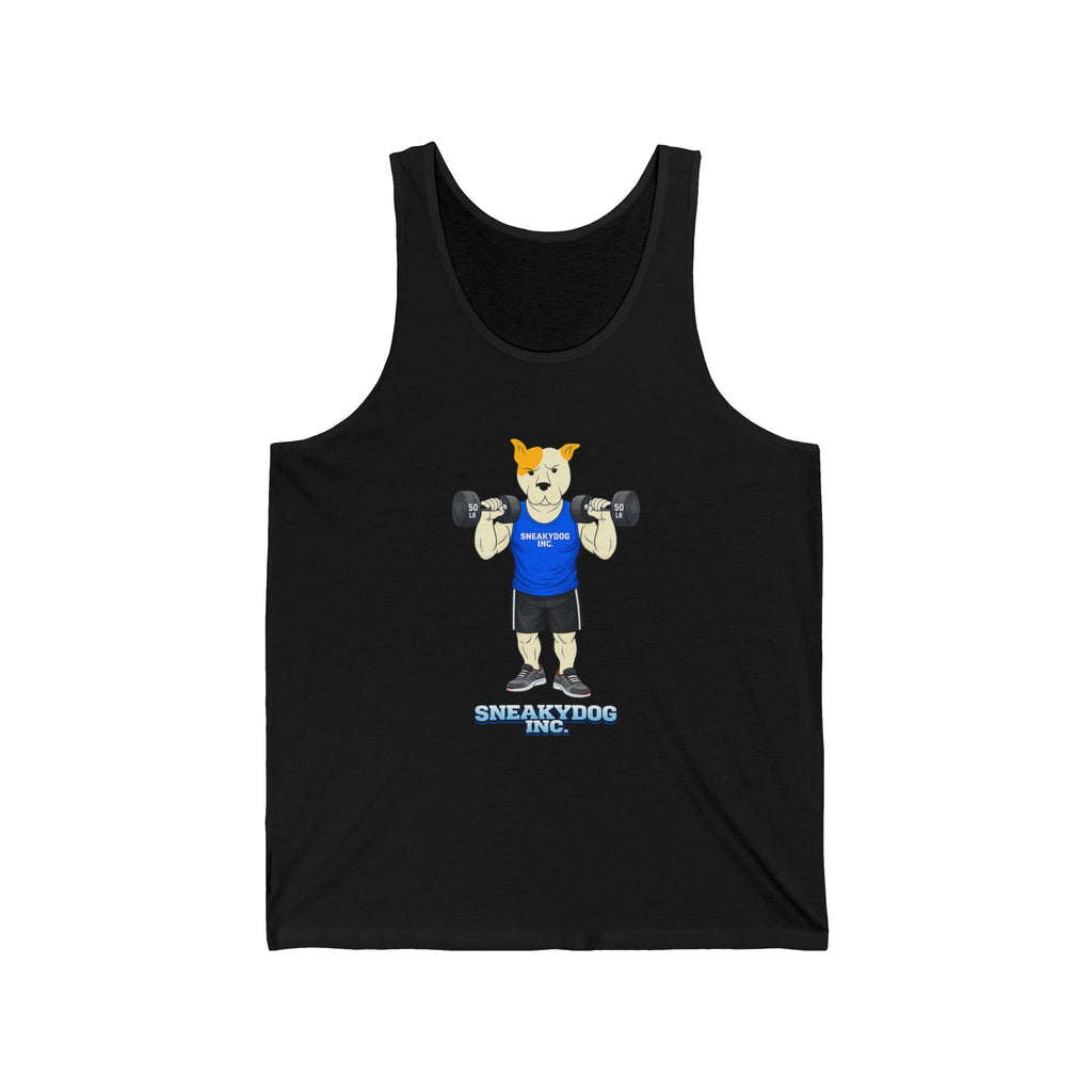 Sneakydog Inc. "Strength Through Paws" Blue Workout Graphic Tank