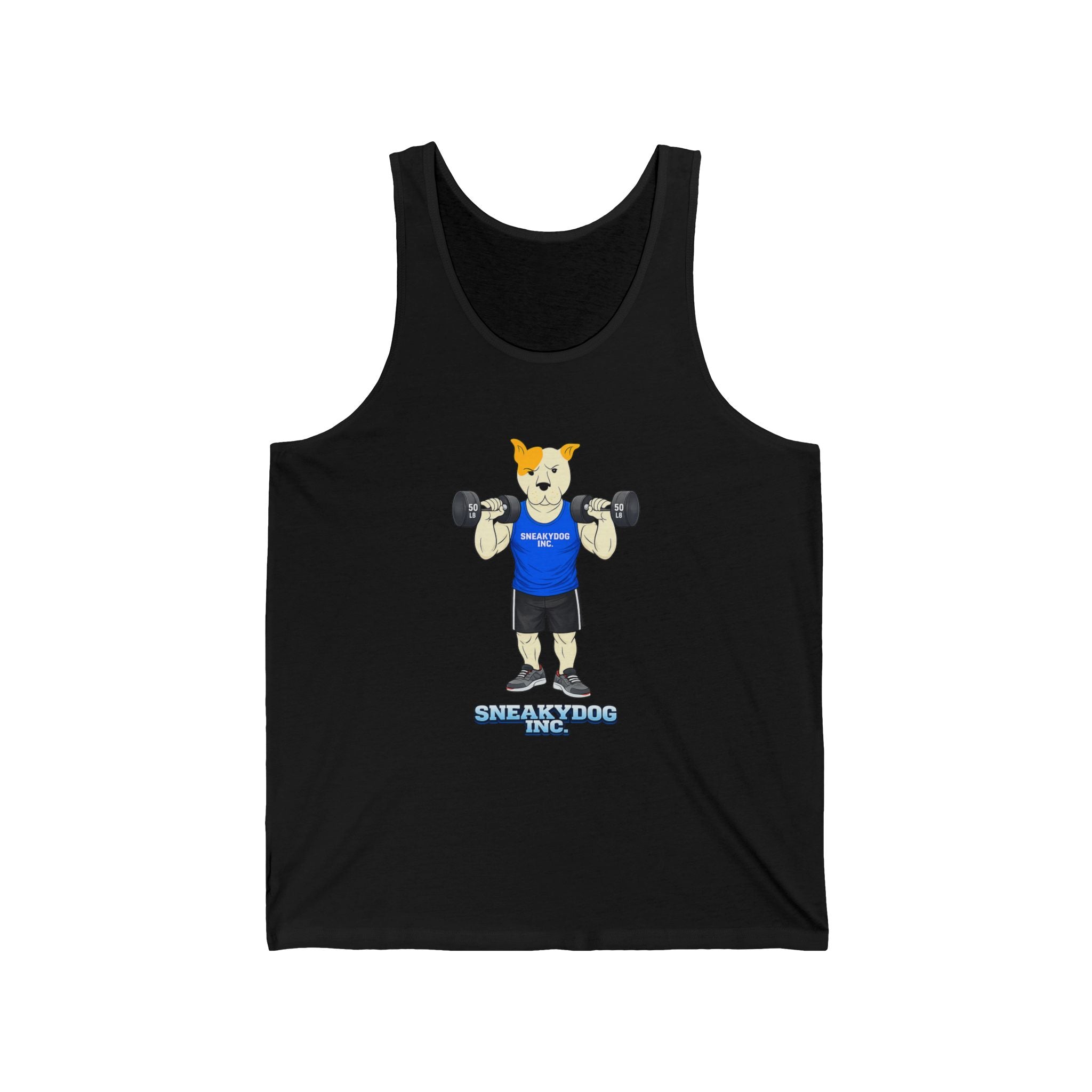 Sneakydog Inc. "Strength Through Paws" Blue Workout Graphic Tank
